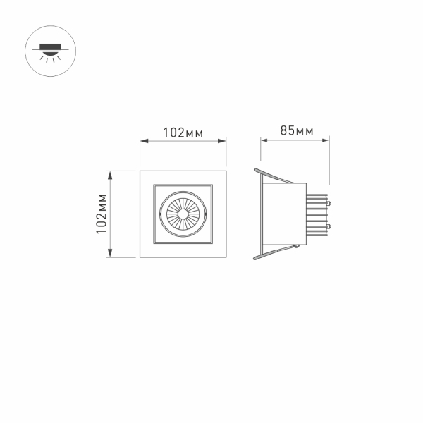Светильник CL-KARDAN-S102x102-9W White (WH-BK, 38 deg) (ARL, IP20 Металл, 3 года)