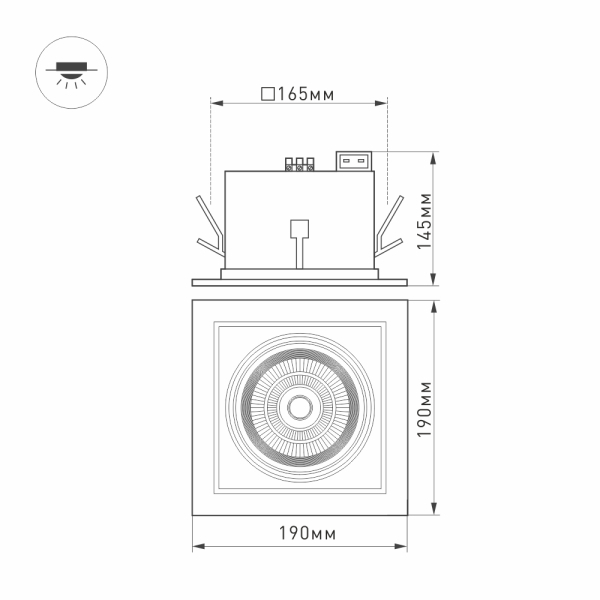Светильник CL-KARDAN-S190x190-25W Warm3000 (WH-BK, 30 deg) (ARL, IP20 Металл, 3 года)