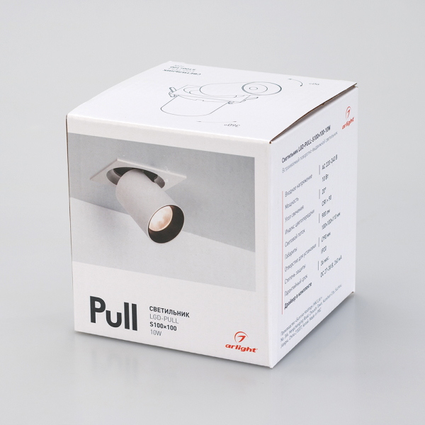Светильник LTD-PULL-S110x110-10W Day4000 (WH, 24 deg, 230V) (ARL, IP20 Металл, 5 лет)