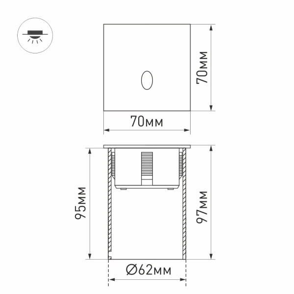 Светильник LT-GAP-S70x70-3W Warm3000 (WH, 30 deg) (ARL, IP65 Металл, 3 года)