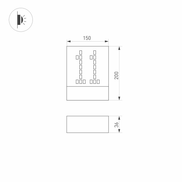 Светильник LGD-SIGN-WALL-S150x200-3W Warm3000 (GR, 148 deg, 230V) (ARL, IP54 Металл, 3 года)