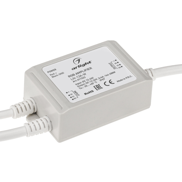 RGB-усилитель LN-12A-W (12/24V, 144/288W) (ARL, IP67 Металл, 1 год)
