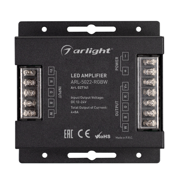 Усилитель ARL-5022-RGBW (12-24V, 4x8A, 384-768W) (ARL, IP20 Металл, 2 года)