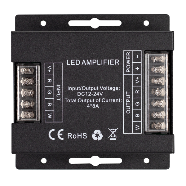 Усилитель ARL-5022-RGBW (12-24V, 4x8A, 384-768W) (ARL, IP20 Металл, 2 года)