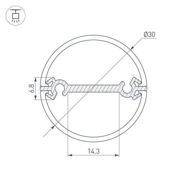 Профиль ROUND-D30-DUAL-2000 ANOD (ARL, Алюминий)