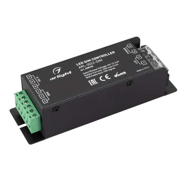 Диммер ARL-3022-DIM (12-24V, 1x25A, 0-10V) (ARL, IP20 Металл, 2 года)