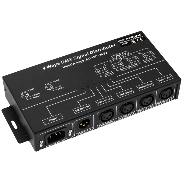 Контроллер-распределитель LN-DMX-4CH (230V) (ARL, IP20 Металл, 1 год)