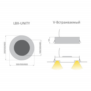 Светильник RVE-LBX-UNITY-300 круг с диском в центре 300x300x100мм 18Вт1800Лм 3000К