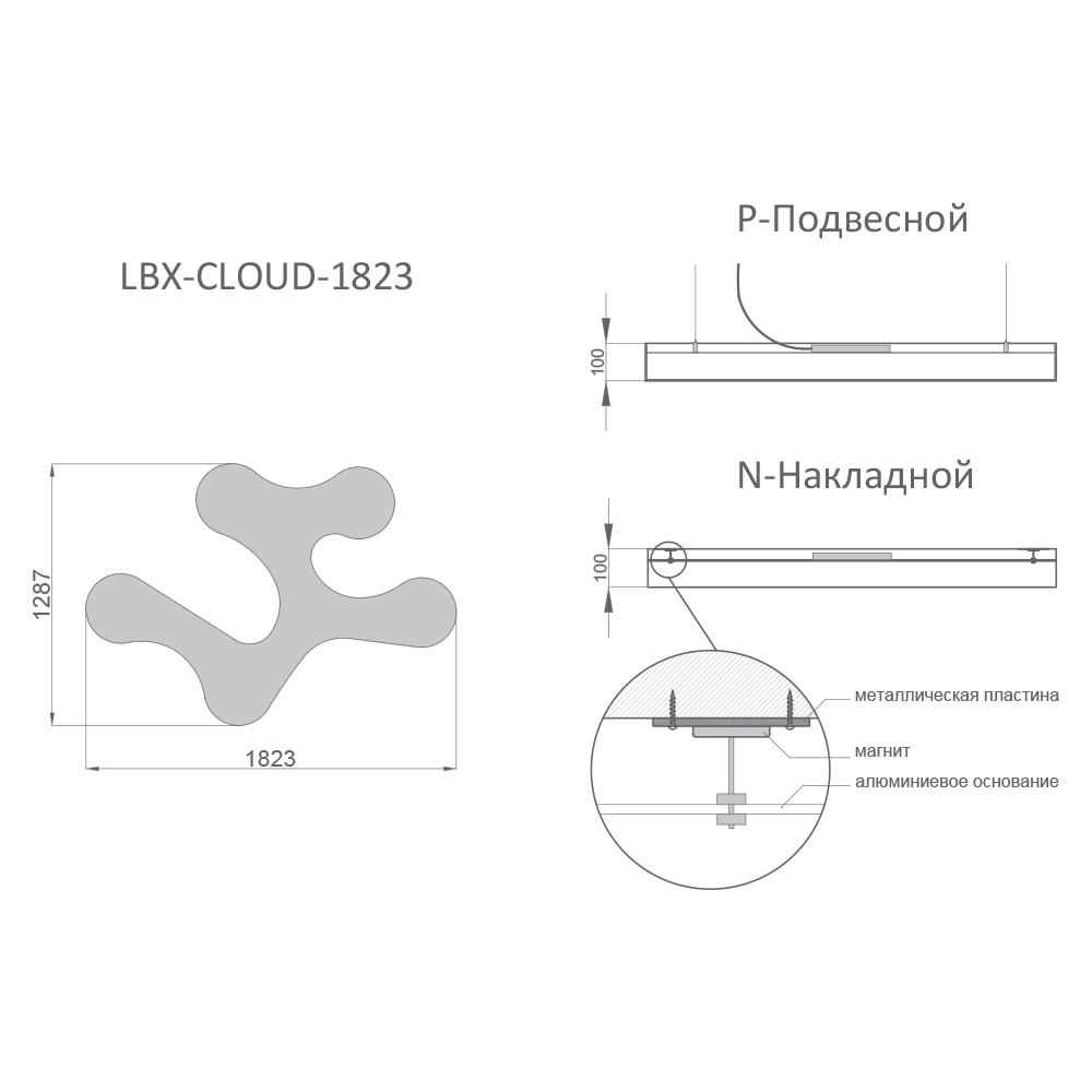 Светильник RVE-LBX-CLOUD-1823 облако 1823x1287x100мм 137Вт 16440Лм 3000К