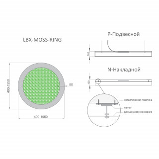 Светильник RVE-LBX-MOSS-RING-400 кольцо со мхом 400x400x100мм ширина 80мм 24Вт 2184Лм 3000К