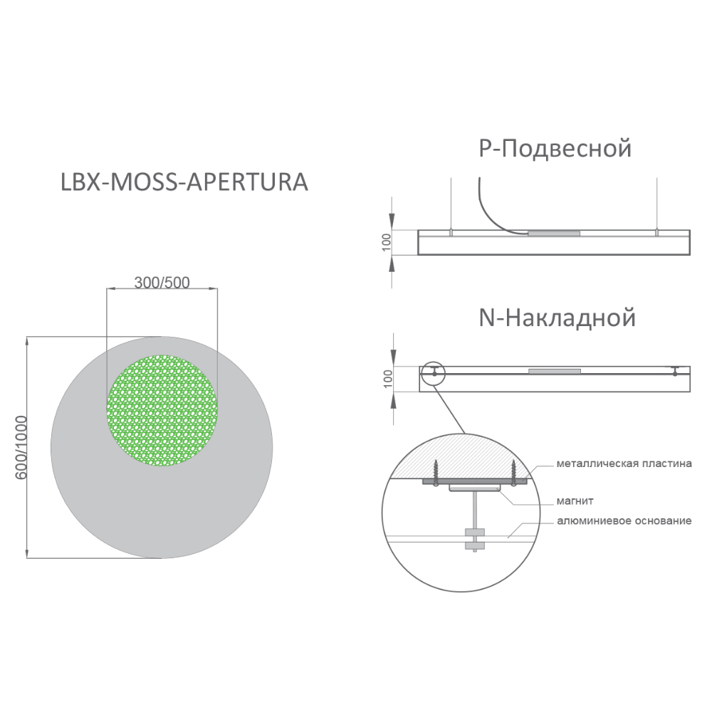 Светильник RVE-LBX-MOSS-APERTURA-600 Круг с отверстием со мхом 600x600x100мм 29Вт 3480Лм 3000К