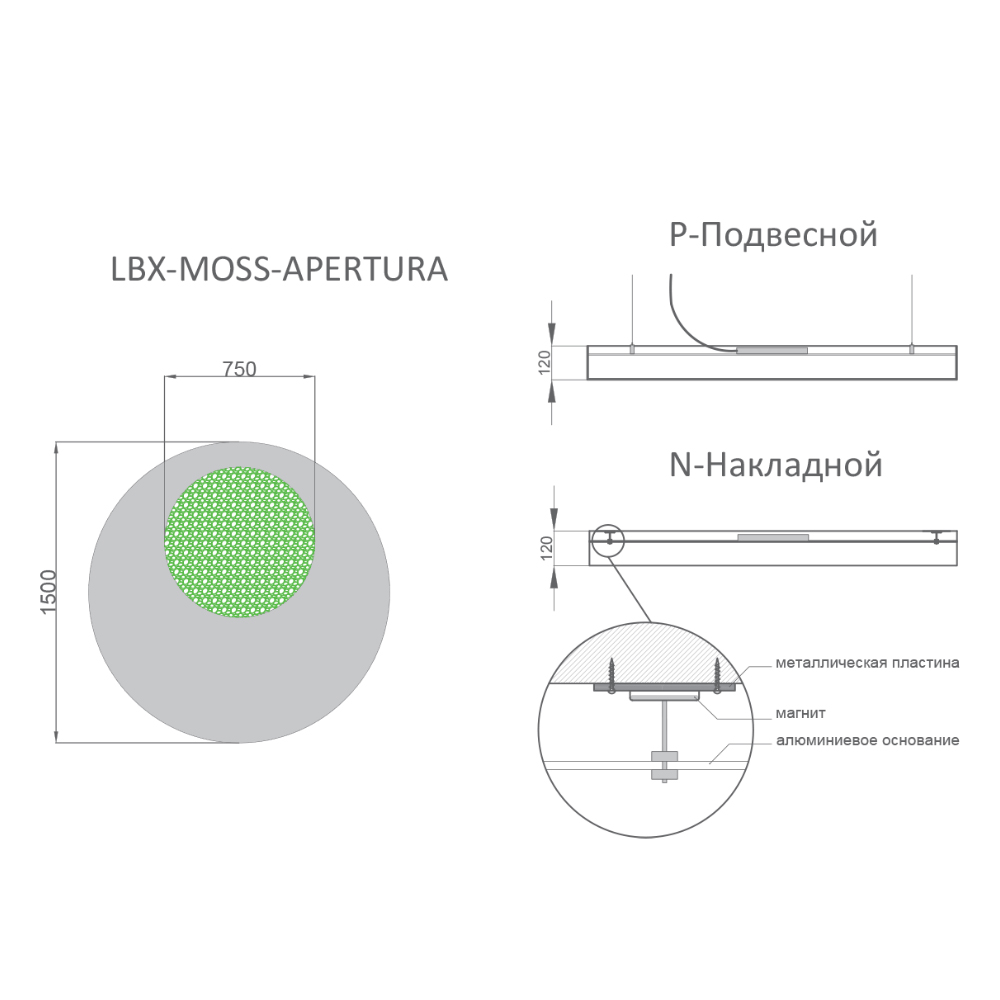 Светильник RVE-LBX-MOSS-APERTURA-600 Круг с отверстием со мхом 600x600x100мм 29Вт 3480Лм 3000К