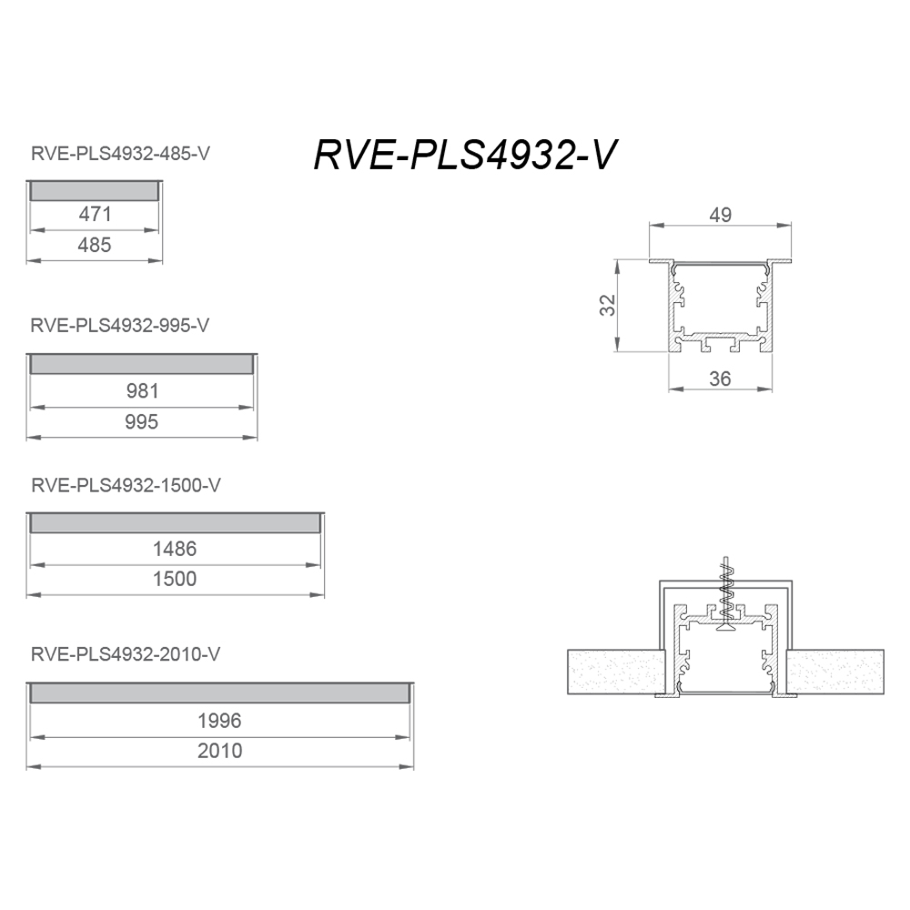 Светильник PLS4932-485-V 485x49x32мм 12Вт 1092Лм 3000K встраиваемый