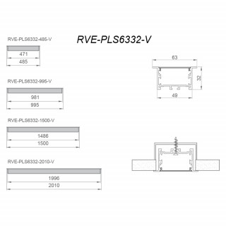 Светильник RVE-PLS6332-485-V 485x63x32мм 12Вт 1092Лм 3000K встраиваемый