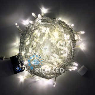 Светодиодная гирлянда Rich LED Нить 10 м, 220В, постоянного свечения, соединяемая, прозрачный провод, теплая белая, RL-S10C-220V-T/WW