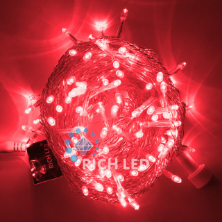 Светодиодная гирлянда Rich LED Нить 10 м, 220В, соединяемая, постоянного свечения, прозрачный провод, красная, RL-S10C-220V-T/R