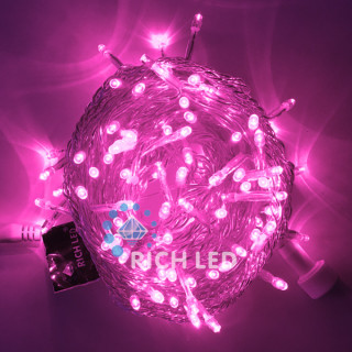 Светодиодная гирлянда Rich LED Нить 10 м, 220В, соединяемая, постоянного свечения, прозрачный провод, розовая, RL-S10C-220V-T/P