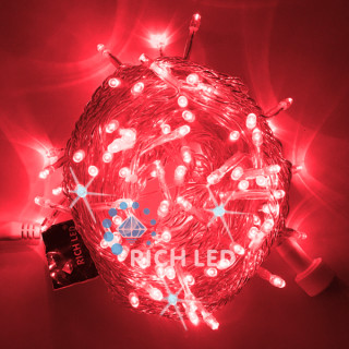 Светодиодная гирлянда Rich LED Нить 10 м, 220В, мерцающая, на прозрачном проводе, соединяемая, красная, RL-S10CF-220V-T/R