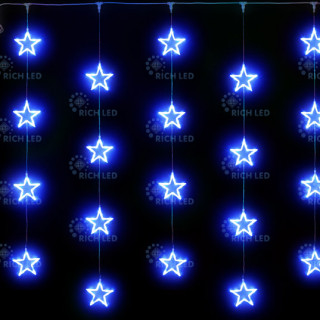 Светодиодный узорный занавес Rich LED Звезды 2х2 м, синий на прозрачном проводе, RL-CMST2*2-T/B