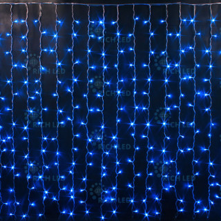 Световой занавес Rich LED облегченный, прозрачный провод, 2х1.5 м, синий, RL-CS2*1.5-T/B
