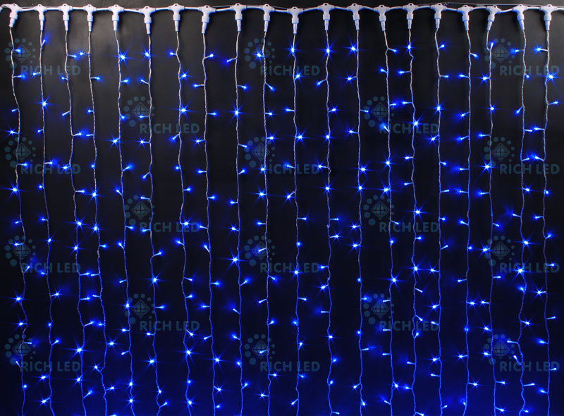 Светодиодный занавес Rich LED, прозрачный провод, 2х3 м, синий, RL-C2*3-T/B