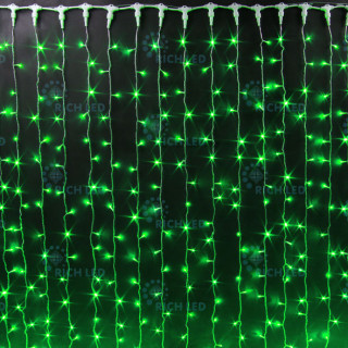 Светодиодный занавес Rich LED, прозрачный провод, 2х3 м, зеленый, RL-C2*3-T/G