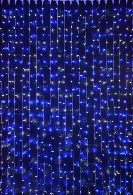 Светодиодный занавес Rich LED, прозрачный провод, 2х3 м, сине-белый, RL-C2*3-T/BW