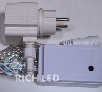 Блок питания Rich LED 1.5 м с КОНТРОЛЛЕРОМ (8 режимов, память) для водопадов Rich LED. Можно подключить до 2-х водопадов на 1 блок, RL-Cn4-WF-24-W