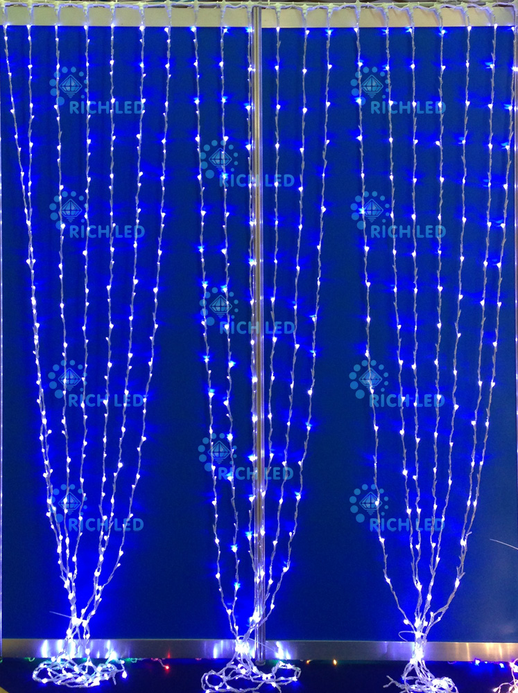 Светодиодный занавес Водопад Rich LED, прозрачный провод , 2х3 м, синий, RL-WF2*3C3/2-585-T/B