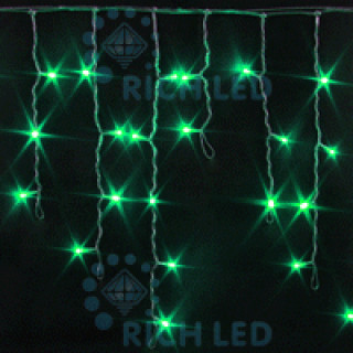 Светодиодная бахрома Rich LED 3х0.5 м мерцающая, прозрачный провод, зеленая, RL-i3*0.5F-T/G