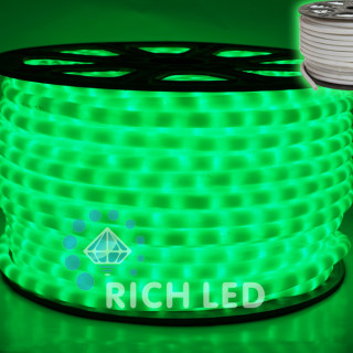 Светодиодный дюралайт Rich LED 2-х проводной, молочный матовый, 13 мм, зеленый, RL-DL-2WHM-100-240-G