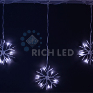 Светодиодные подвески Rich LED Снежинки 3х0.7 м, с контроллером, белые, белый провод, RL-PSF3*0.7C-W/W