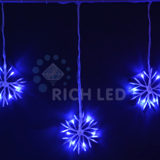 Светодиодные подвески Rich LED Снежинки 3х0.7 м, с контроллером, синие, белый провод, RL-PSF3*0.7C-W/B