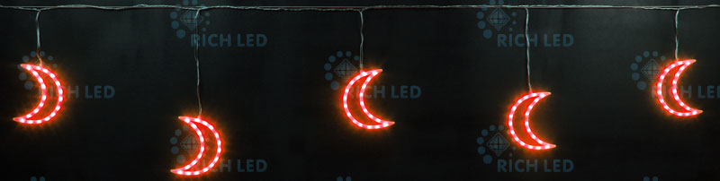 Светодиодные подвески Rich LED Луны 3х0.5 м, красные, прозрачный провод, RL-PMN3*0.5-T/R