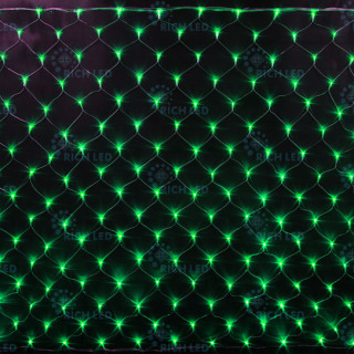 Светодиодная сетка Rich LED 2*1.5м, прозрачный провод, зеленая, RL-N2*1.5-T/G