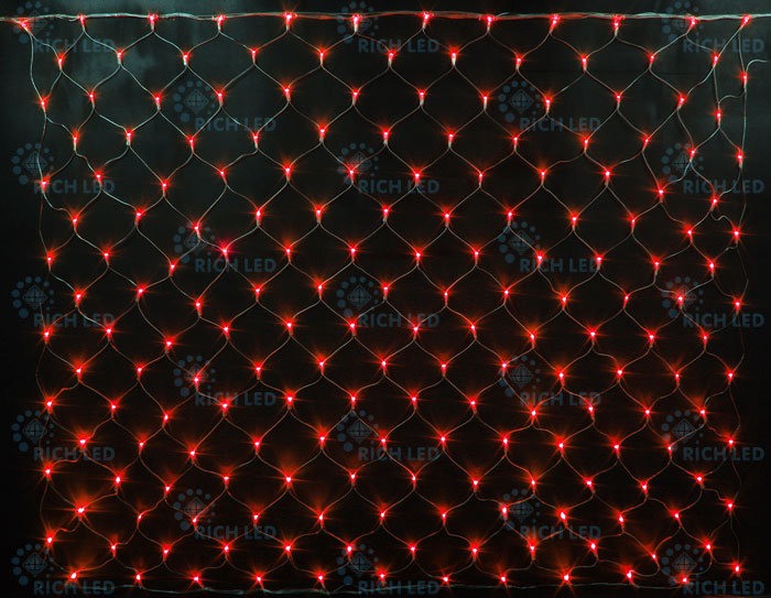 Светодиодная сетка Rich LED 2*3 м, прозрачный провод, красная, RL-N2*3-T/R