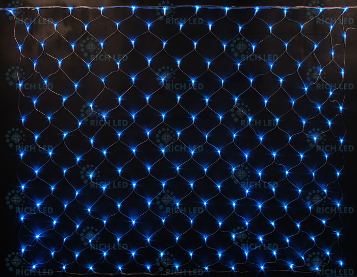 Светодиодная сетка Rich LED 2*3 м, прозрачный провод, синяя, RL-N2*3-T/B