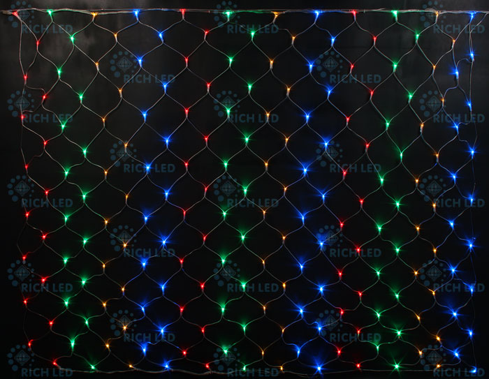 Светодиодная сетка Rich LED 2*3 м, прозрачный провод, мультицвет, RL-N2*3-T/M