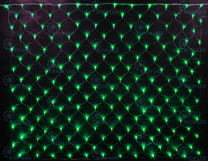 Светодиодная сетка Rich LED 2*3 м, прозрачный провод, зеленая, RL-N2*3-T/G