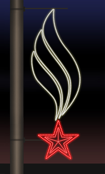 Светодиодная консоль 9 Мая, Звезда и пламя 3, Rich LED, тепло белая-красная, RL-KN-9-1-WWR