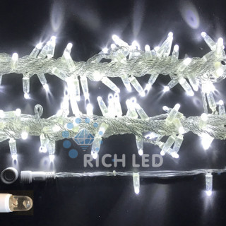 Светодиодная гирлянда Rich LED Нить 10 м, 220В, герметичный колпачок, IP65, постоянного свечения, соединяемая, прозрачный провод, белая, RL-S10C-220V-CT/W