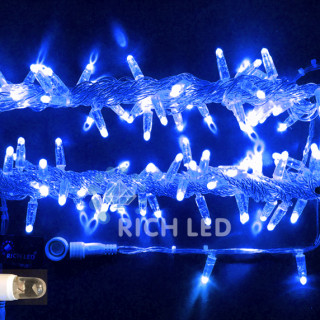 Светодиодная гирлянда Rich LED Нить 10 м, 220В, герметичный колпачок, IP65, постоянного свечения, соединяемая, прозрачный провод, синяя, RL-S10C-220V-CT/B