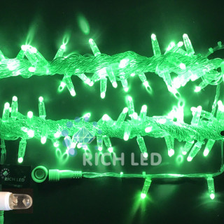 Светодиодная гирлянда Rich LED Нить 10 м, 220В, герметичный колпачок, IP65, постоянного свечения, соединяемая, прозрачный провод, зеленая, RL-S10C-220V-CT/G