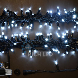 Светодиодная гирлянда Rich LED Нить 10 м, 220В, постоянного свечения, герметичный колпачок, IP65, соединяемая, черный провод, белая, RL-S10C-220V-CB/W