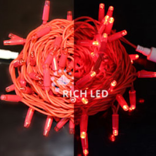 Светодиодная гирлянда Rich LED Нить 10 м, 220 В, герметичный колпачок, IP 65, постоянного свечения, соединяемая, двойная изоляция красная, красный, RL-S10C-220V-C2R/R
