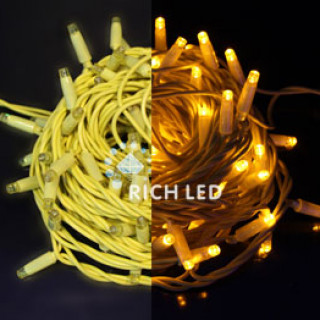 Светодиодная гирлянда Rich LED Нить 10 м, 220 В, герметичный колпачок, IP 65, постоянного свечения, соединяемая, двойная изоляция желтая, желтый, RL-S10C-220V-C2Y/Y