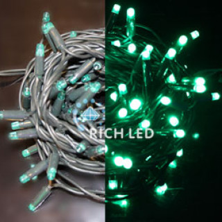 Светодиодная гирлянда Rich LED Нить 10 м, 220 В, герметичный колпачок, IP 65, постоянного свечения, соединяемая, двойная изоляция зеленая, зеленый, RL-S10C-220V-C2G/G