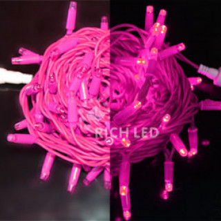 Светодиодная гирлянда Rich LED Нить 10 м, 220 В, герметичный колпачок, IP 65, постоянного свечения, соединяемая, двойная изоляция розовая, розовый, RL-S10C-220V-C2P/P