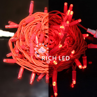 Светодиодные гирлянды Rich LED Нить 10 м, 220 В, герметичный колпачок, IP 65, постоянного свечения, соединяемая, резиновый провод красный, красный, RL-S10C-220V-RR/R