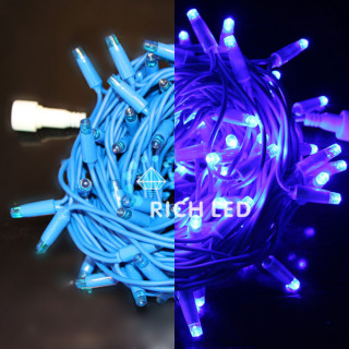 Светодиодные гирлянды Rich LED Нить 10 м, 220 В, герметичный колпачок, IP 65, постоянного свечения, соединяемая, резиновый провод синий, синий, RL-S10C-220V-RB/B